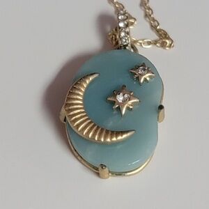 Amazonite File Silver Plated 16" + 2" Necklace with The moon and Stars Pendant